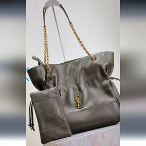 Yves Saint Laurent Olive Tote Bag with Gold Accents